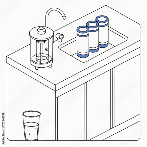 Water Filtration System Installation Guide Isometric Illustration