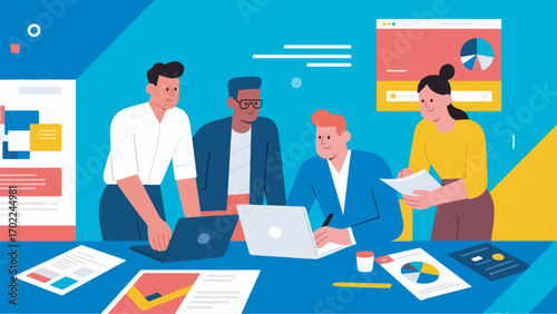 illustration Digital marketing strategy team Content manager vector design template