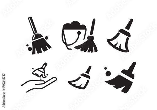 Cleaning icon set. Dusting, cleaning, vacuuming, washing, changing. for mobile concept and web design.  and sanitation maintenance with design. vector illustration eps 10.