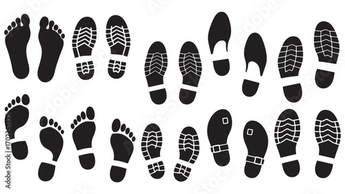 Human footprint shoe print icon and silhouette graphic resourse elements vector design barefoot
