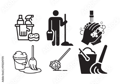Cleaning icon set. Dusting, cleaning, vacuuming, washing, changing. for mobile concept and web design.  and sanitation maintenance with design. vector illustration eps 10.