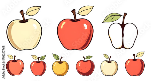 apple icons collection, apple glyph vector, apple contour drawing, apple logo elements, fruit design pack, orchard harvest vector, apple bunch illustration, minimal fruit symbols, apple educational gr