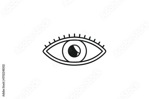 Minimalist Eye Vector, Isolated Black Pupil, Eyelash Outline, White Background