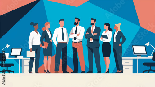 Illustration of a team consisting of male and female employees and colleagues vector design template