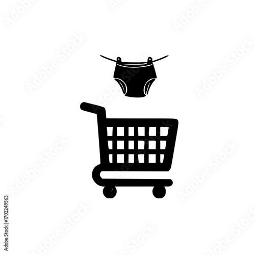 Online shopping cart featuring underwear icon for intimate apparel store and ecommerce use