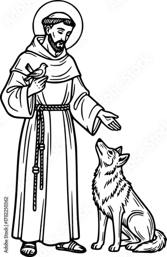 Hand drawn illustration of Saint Francis of Assisi..
