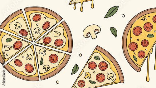 Delicious Pizza Slices with Melted Cheese and Toppings