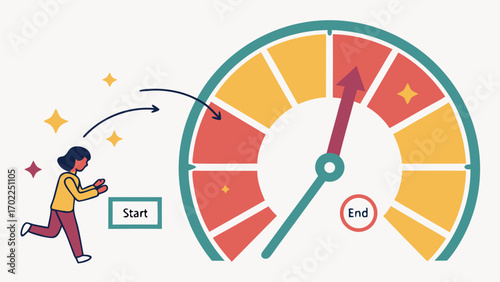 Personified Progress Meter A Running Figure Reaching a Goal