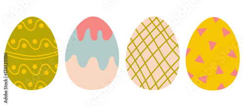 Colorful decorative eggs displayed in a row for spring celebration