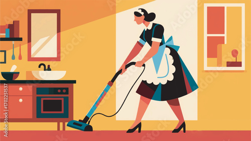 illustration of a woman vacuuming vector design template
