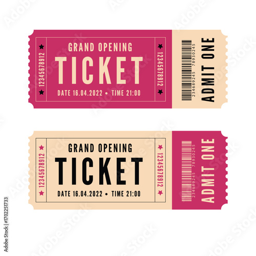 Retro vintage and simple tickets for events, theater, circus, cinema and shows
