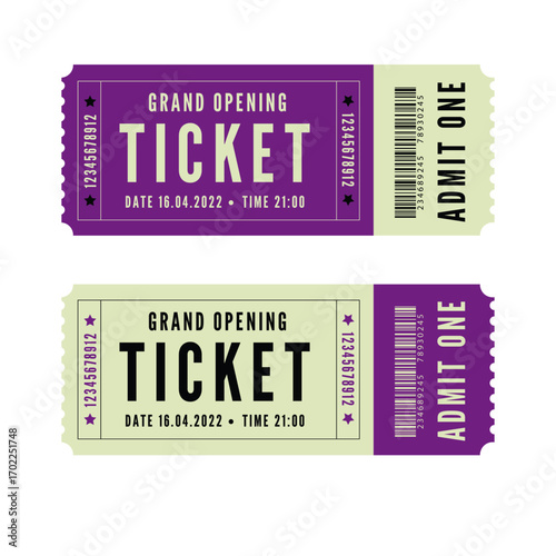 Retro vintage simple tickets for events, theater, circus and cinema