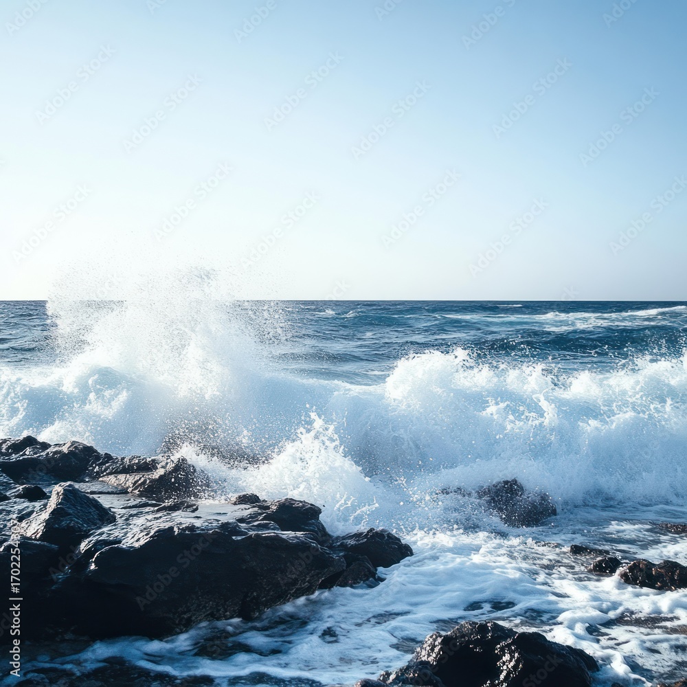 Fototapeta premium Ocean waves crashing on rocks