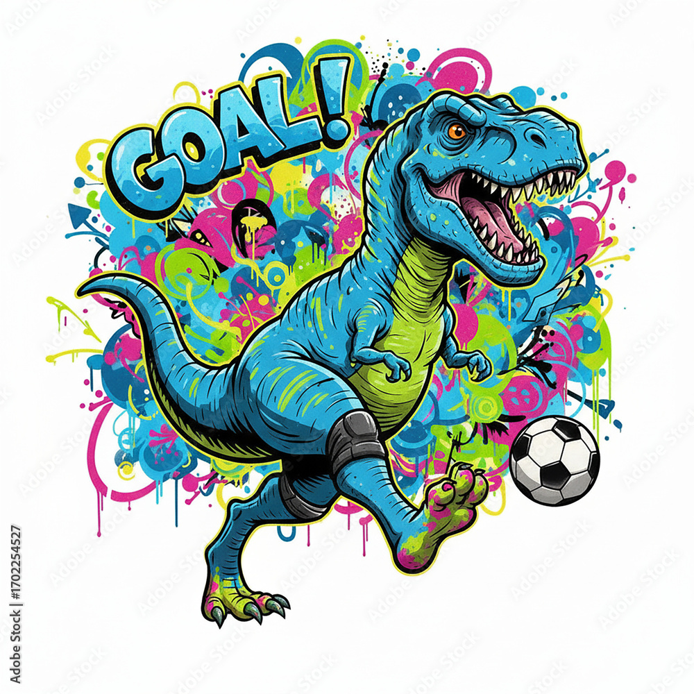 Obraz premium Graffiti Dinosaur Soccer Star