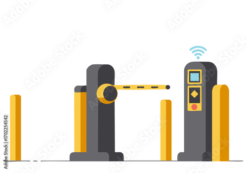 Modern security gate with wireless access control. Clean, graphic illustration. Ideal for tech, security, and access control themes.