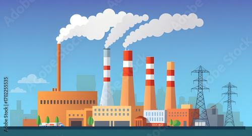 cartoon pollution background, industrial chimneys, cartoon smoke illustration, cartoon smog, cartoon toxic smoke, factory cartoon art, cartoon pollution concept, industrial area cartoon, cartoon skyli