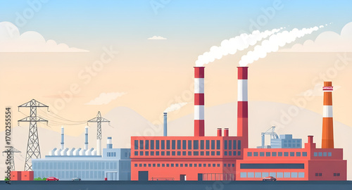factory landscape, cartoon smoke clouds, industrial smoke, smoke pollution cartoon, environment cartoon, factory silhouette cartoon, smoke in air cartoon, cartoon power plant, cartoon pollution backgr