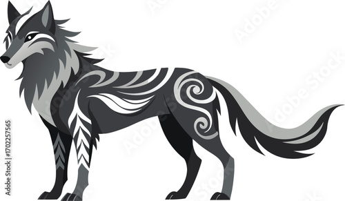 A stylized vector illustration of a running black horse silhouette with a flowing mane