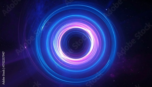 A cosmic marvel a vibrant black hole with accretion disk, radiating light against a dark, star-studded backdrop