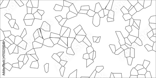 Abstract geometric pattern of irregular polygons and cell-like shapes in black outline on white background creating a cellular structure or mosaic effect