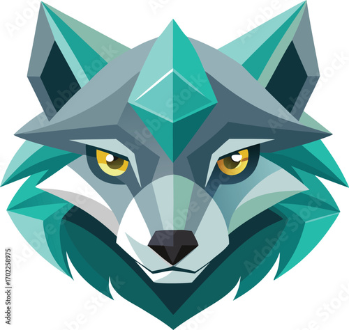 A cartoon wolf head vector with fun eyes and a black silhouette stares at the moon on a horror holiday night