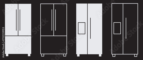 Fridge icon vector set. Refrigerator icon, vector logo. Silhouette of refrigerator, Fridge symbol and sign. Electronic equipment Vector illustration of fridge.