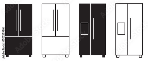 Fridge icon vector set. Refrigerator icon, vector logo. Silhouette of refrigerator, Fridge symbol and sign. Electronic equipment Vector illustration of fridge.