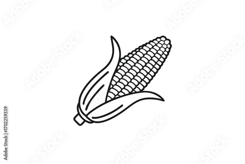 Outline Corn Icon Fresh Vegetable Isolated on White Background