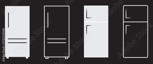 Fridge icon vector set. Refrigerator icon, vector logo. Silhouette of refrigerator, Fridge symbol and sign. Electronic equipment Vector illustration of fridge.