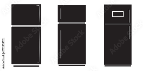Fridge icon vector set. Refrigerator icon, vector logo. Silhouette of refrigerator, Fridge symbol and sign. Electronic equipment Vector illustration of fridge.