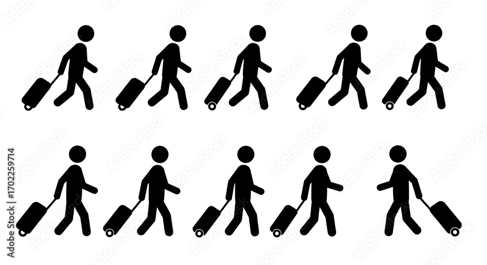 Naklejka premium Multiple People Walking with Luggage Travel Concept for Tourism, Transportation, and Journeys