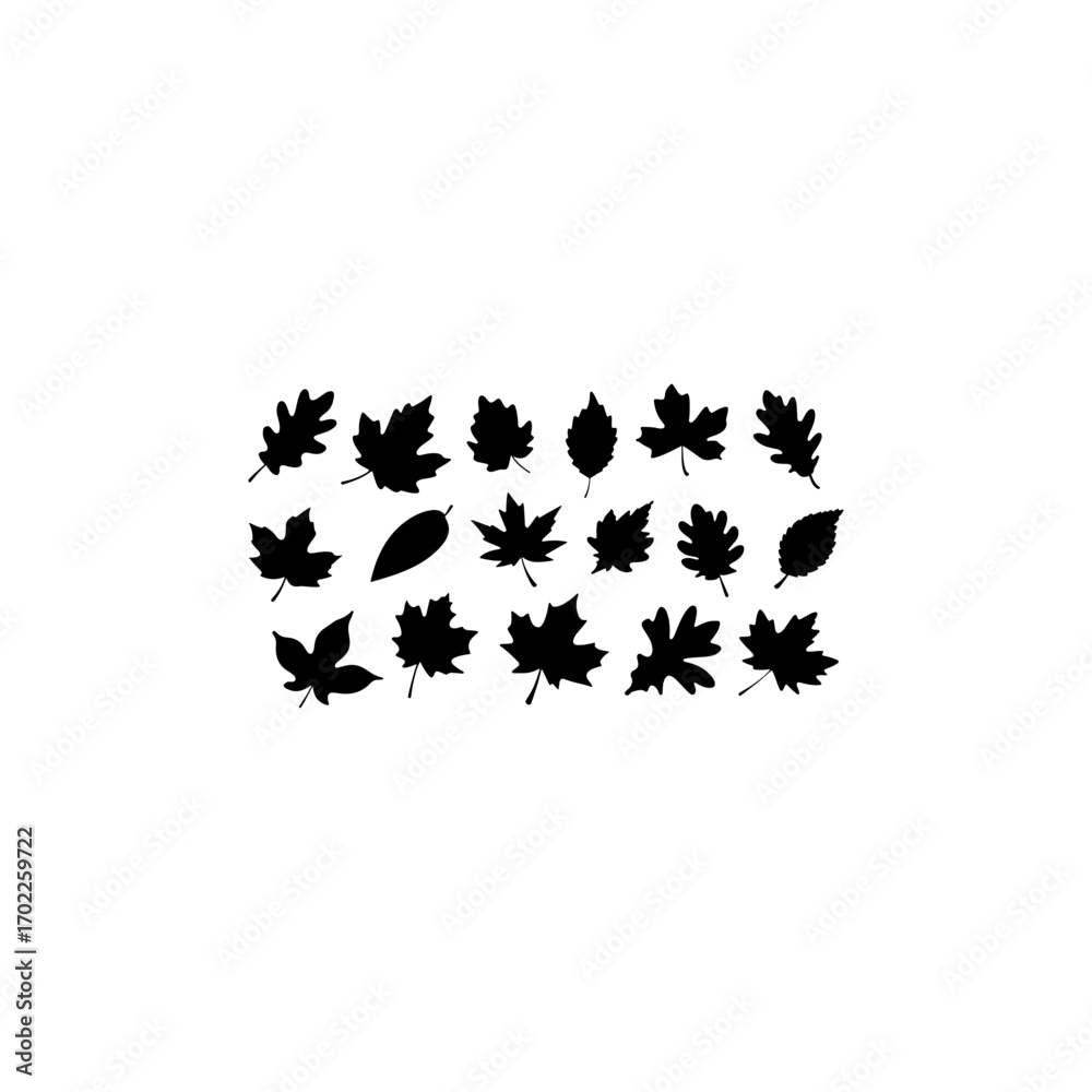 Naklejka premium Set of autumn leaves silhouette vector on white background 