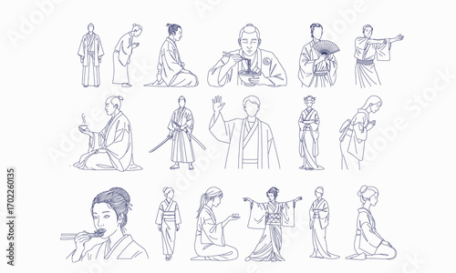 Japanese Culture Vector Set – Samurai, Kimono, Tea Ceremony, Traditional Lifestyle Illustrations