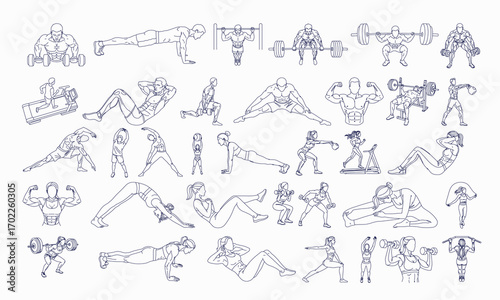 Workout and Fitness Vector Bundle – Exercise, Strength Training, Yoga, Gym Activities