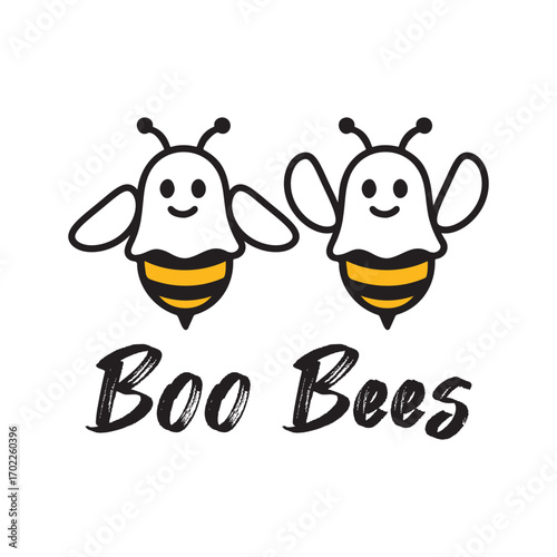 Halloween Cute Ghost bees T-shirt design. Two cute ghost bees with the words "Boo Bees". 