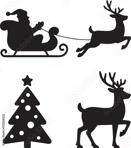 Santa claus and reindeer sleigh silhouette christmas holiday scene festive celebration