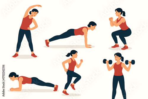 Various athletic exercises by young hispanic female