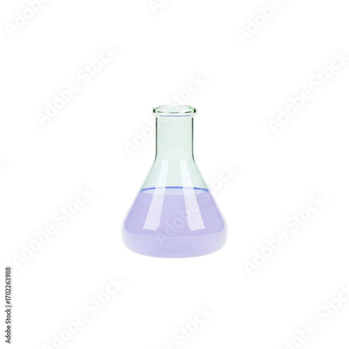 Erlenmeyer flask with purple liquid isolated on transparent background