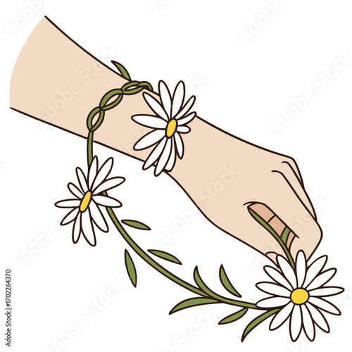 Delicate daisy chain bracelet design artfully encircling a wrist showcasing natural beauty and floral elegance