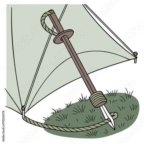 Securing a Tent Peg with Rope in Grassy Ground