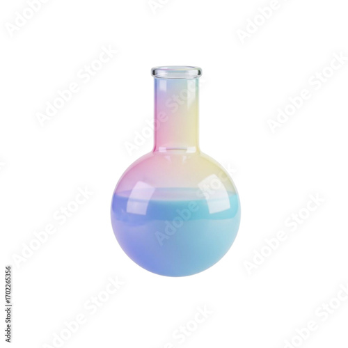 Round bottom laboratory flask with colorful liquid isolated on transparent background
