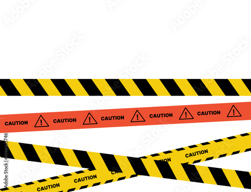 Caution tape set of yellow warning ribbons. Caution and danger tapes. Warning tape. Black and yellow line striped. Vector illustration