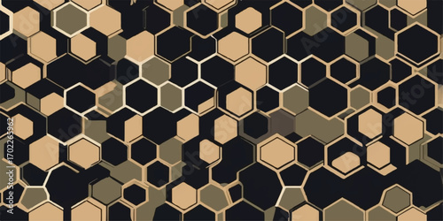 Seamless hexagon metal mesh grid pattern with giraffe skin texture vector design