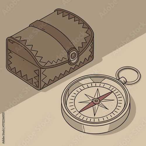 Vintage Compass and Leather Chest Illustration