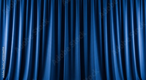 Elegant blue stage curtains with rich texture and dramatic lighting.