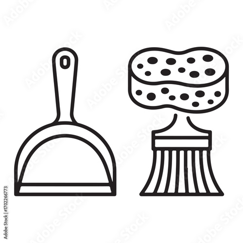 Dustpan and brush cleaning tools vector