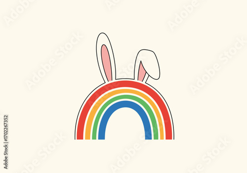 Charming easter bunny ears adorning a vibrant retro rainbow design illustration
