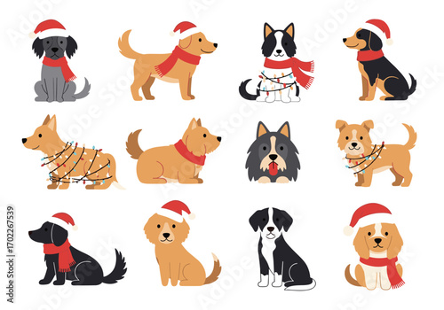 Cute festive canines adorned in holiday apparel celebrating the joyful christmas season