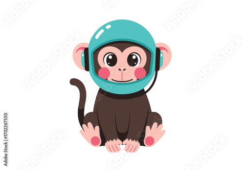 Adorable monkey character wearing a space helmet and headphones ready for cosmic adventures