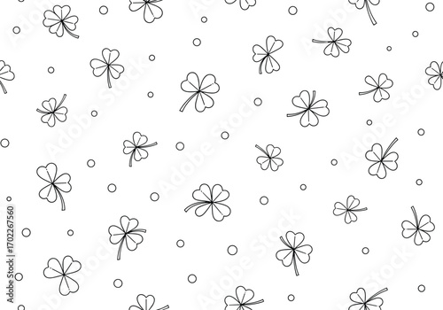 Charming four leaf clover pattern adorable lucky symbols scattered across a white background
